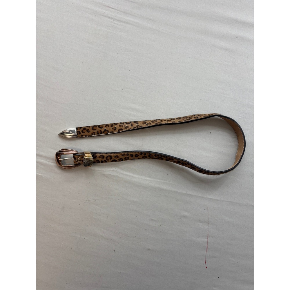Belts by Simon Leopard Print Calf Hair Western Belt Rose Gold Silver Hardware